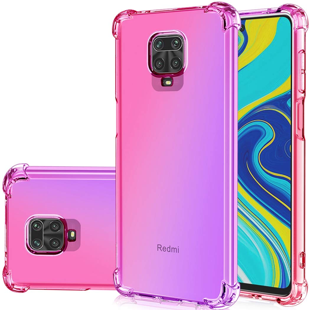 JhxtechRedmi Note 9 Pro Case, Redmi Note 9s Phone Case, Clear Cute Gradient Case Slim Flexible TPU Cover Shockproof Protective Case for Xiaomi Redmi Note 9 Pro/Redmi Note 9S (Pink/Purple)