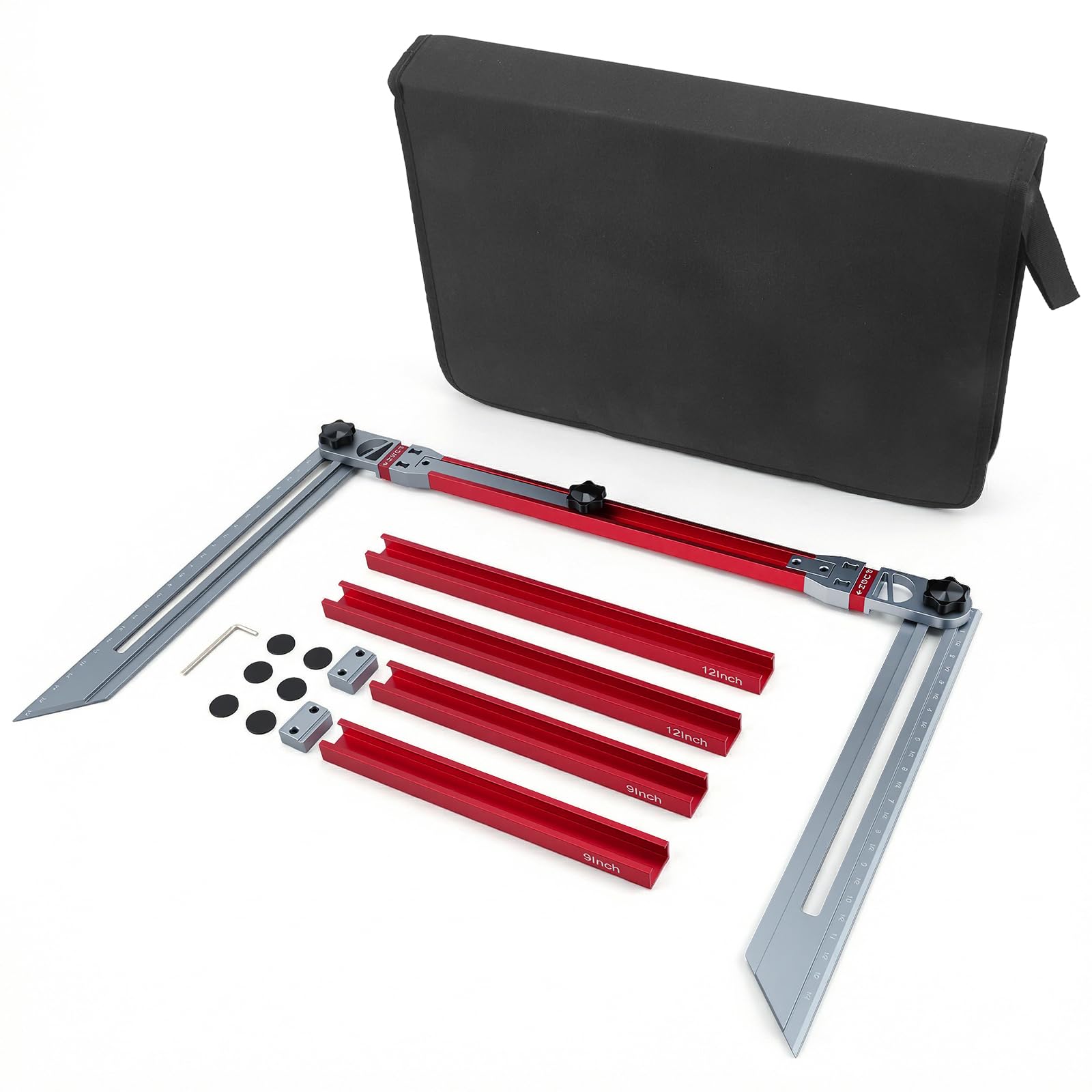Treppenlehre Aluminium mit Winkelmesser, Einstellbare Länge 17.9–58.9 Zoll