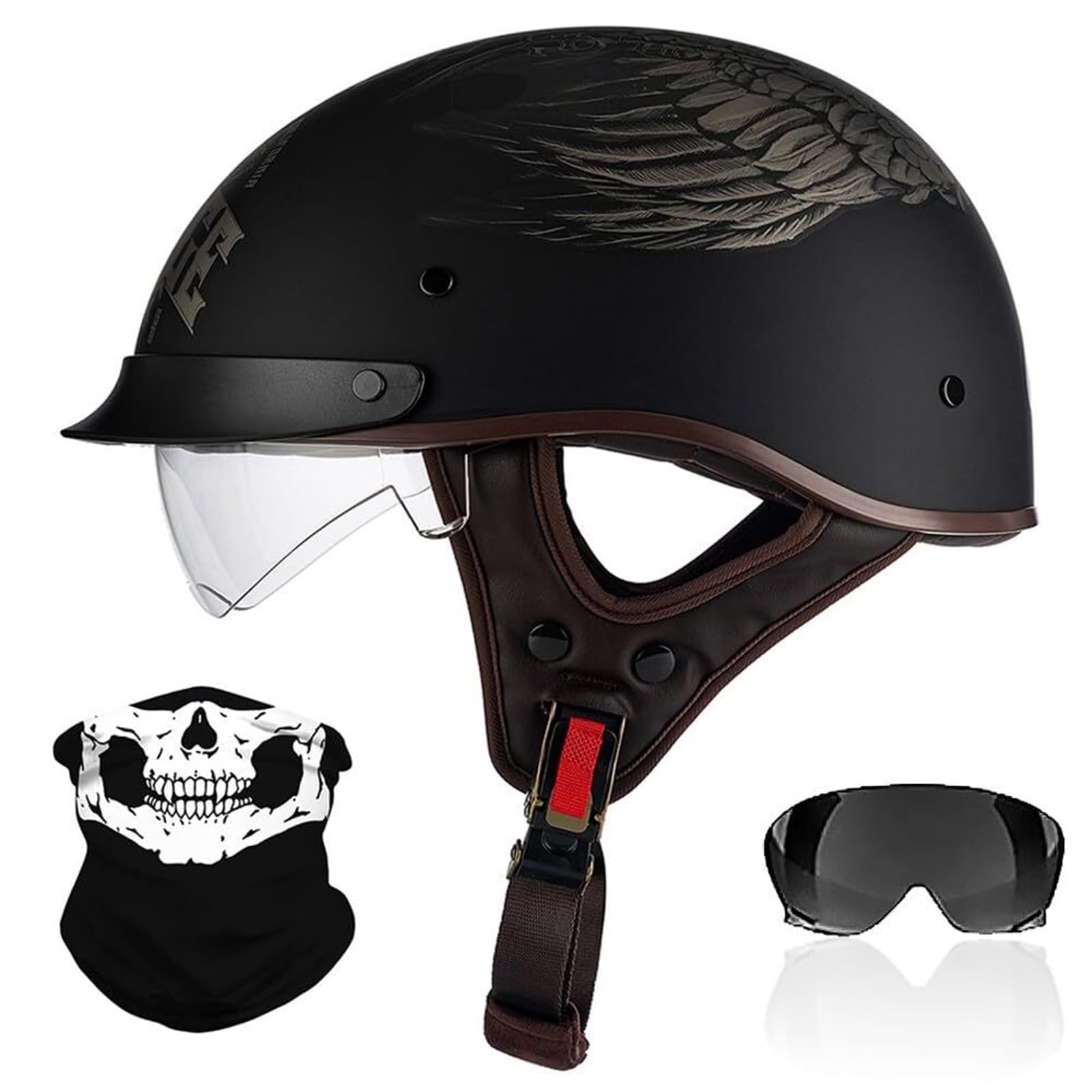 Kask Motocyklowy Typu Orzeszek Retro, Rebellious Skull Graffiti z Blendą Przeciwsłoneczną, ECE 22.06, Skorupa Anti-Mushroom do Cruiser Bobber Chopper