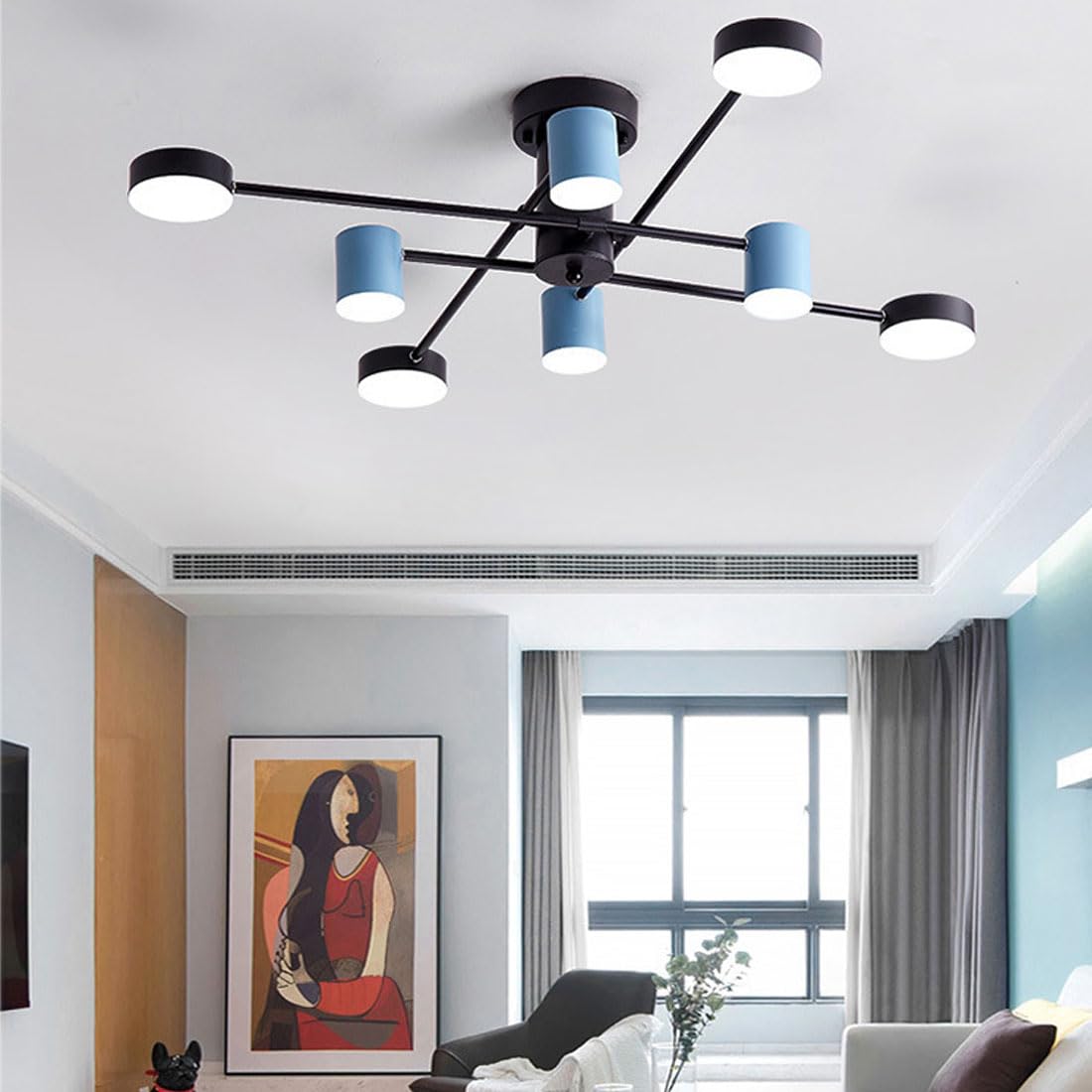 Nordic LED obrotowy żyrandol, nowoczesne światło luksusowe żelazo kreatywny makaronik prosty jadalnia, oświetlenie salonu, złoty, 6 głowic
