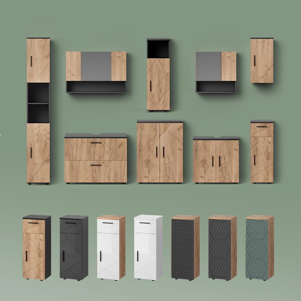 Livinity Armario de baño Mediano Ronco, Blanco Alto Brillo, 30 x 81 cm