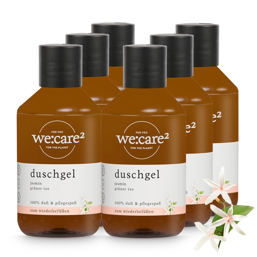 we:care² 6 x gel de ducha de 250 ml jazmín/té verde, gel de ducha sostenible y vegano sin siliconas, parabenos y microplásticos, jabón líquido Ph neutro para mujer - Gel de ducha Bodywash mujeres
