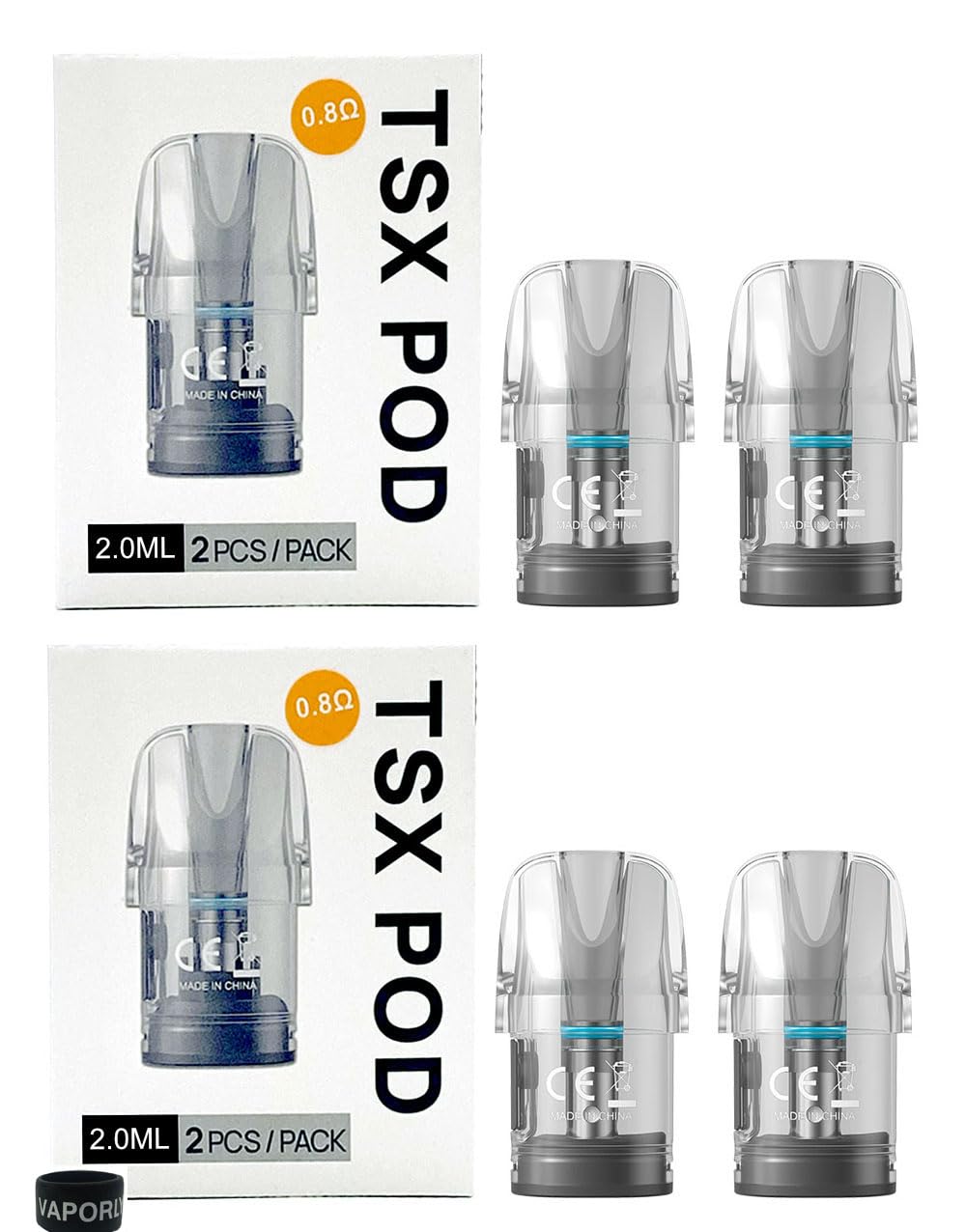 TSX Pods for Aspire Cyber X Cyber S Pod Vape Kit 4 x Pcs (2 Packs) 2ml - Mesh Builtin Coil - No Nicotine (4 x TSX Pods 0.8 Ohm)