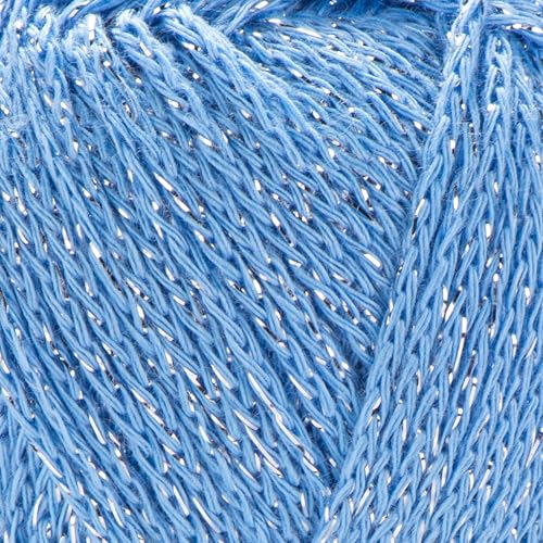 Image of YarnArt Elegance Sparkly Yarn - Metallic Cotton Blend, Fine Sport for Knitting & Crochet, Lightweight Thread for Shawls & Sweaters, 50g (130m), Blue - (1, 107)