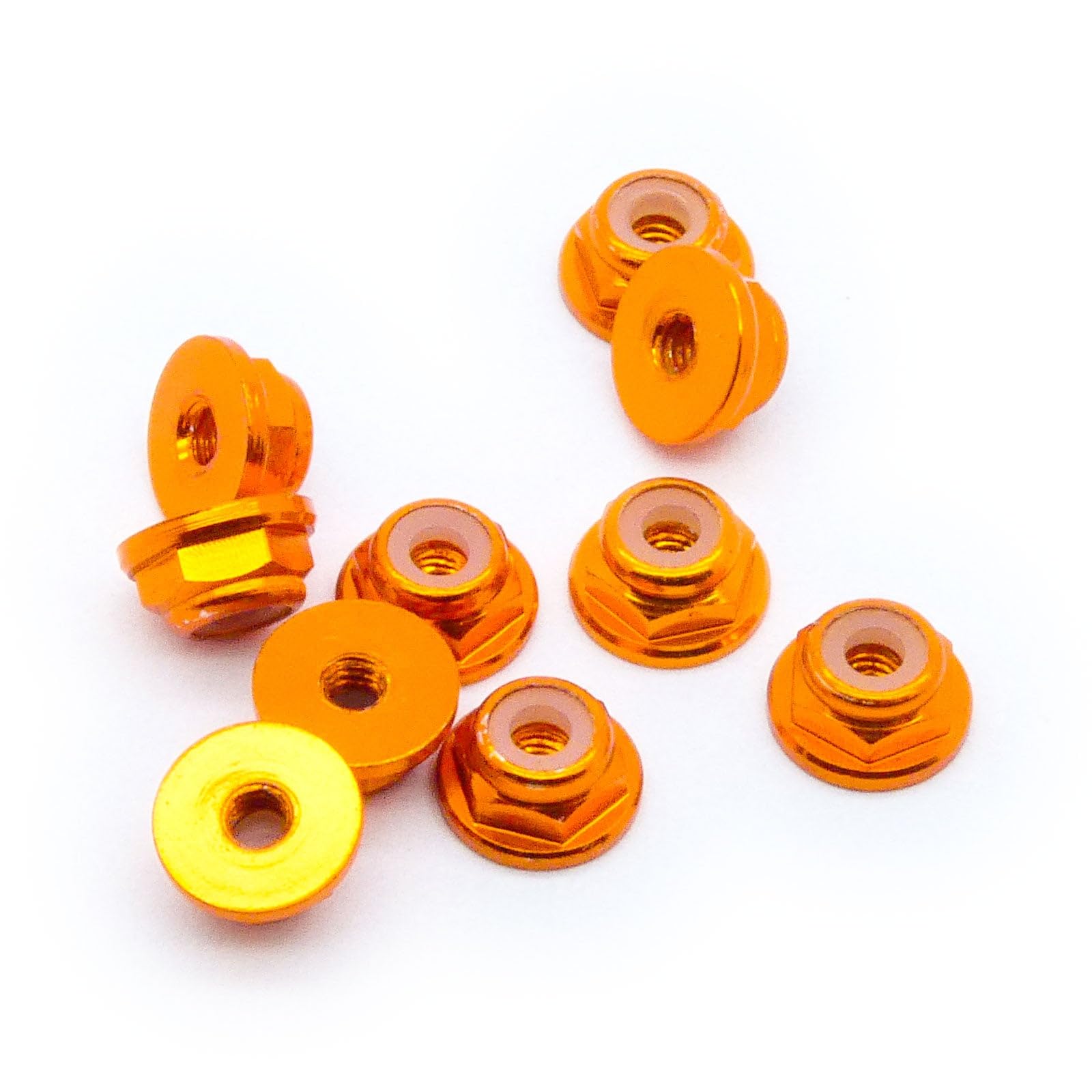 10pcs M2 Locking Flange Hex Nuts w/Nylon Insert Anodized Aluminum (Orange)