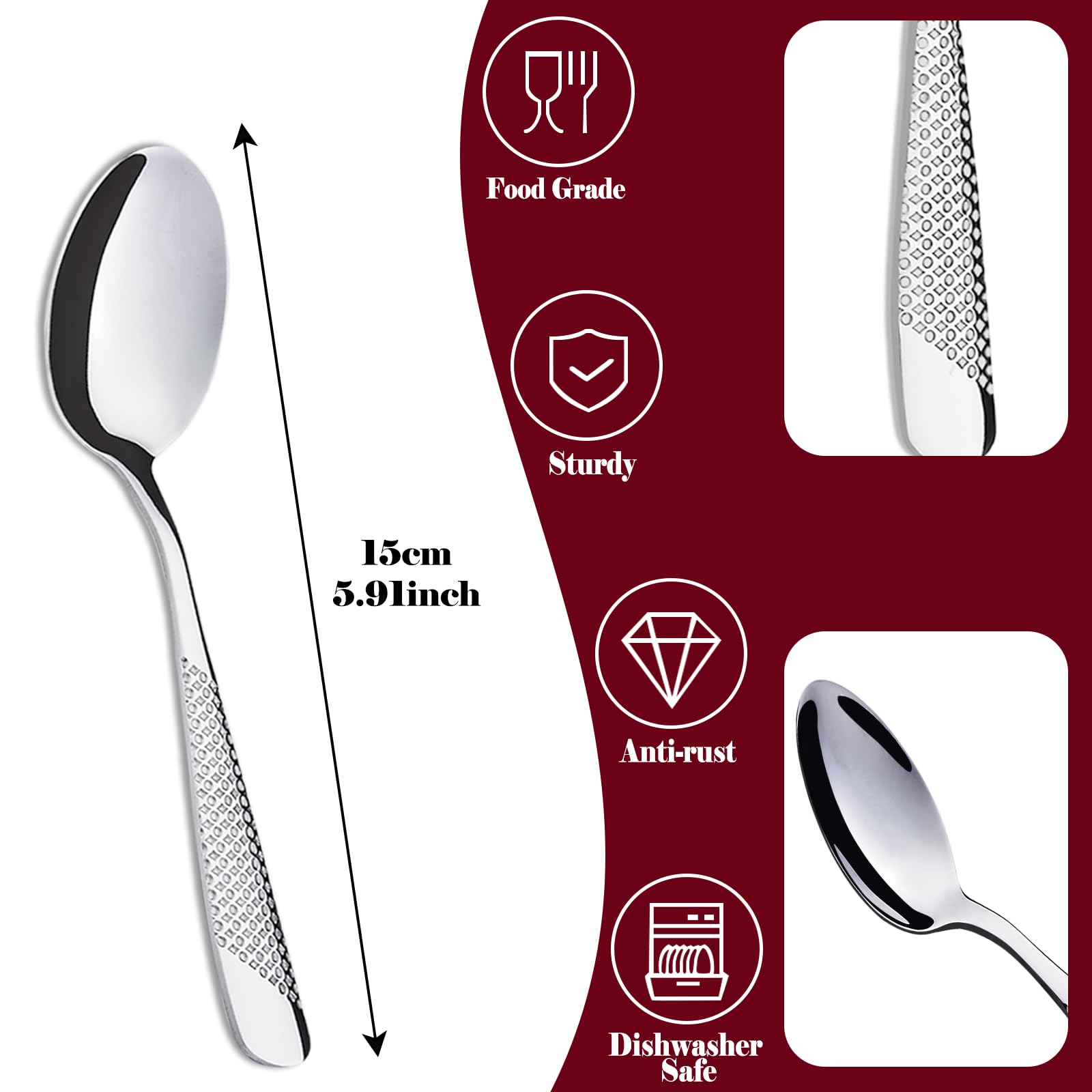 Set di 36 Cucchiaini da caffè, 15 cm (5,91 pollici), Joeczo Set di cucchiaini in acciaio inossidabile per Caffè/Tè/Dessert, Lavabile in lavastoviglie, Manici con motivo stella e diamante