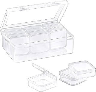 12Pcs Bead Organizer with Lid Small Clear Plastic Craft Organizer Screw Organizer Bead Storage Mini Plastic Containers with Lid for Jewelry Diamond Art, 1Pc Large Organizer Box with Hinged Lid