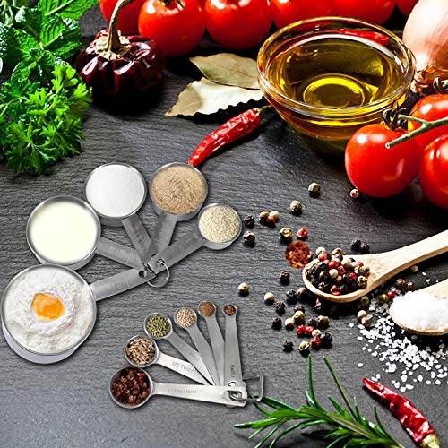 Belifu Stainless Steel Measuring Spoons and Measuring Cups Combo, Set of 11, Upgraded Thickness Handle for Dry Liquid Ingredients Cooking Baking
