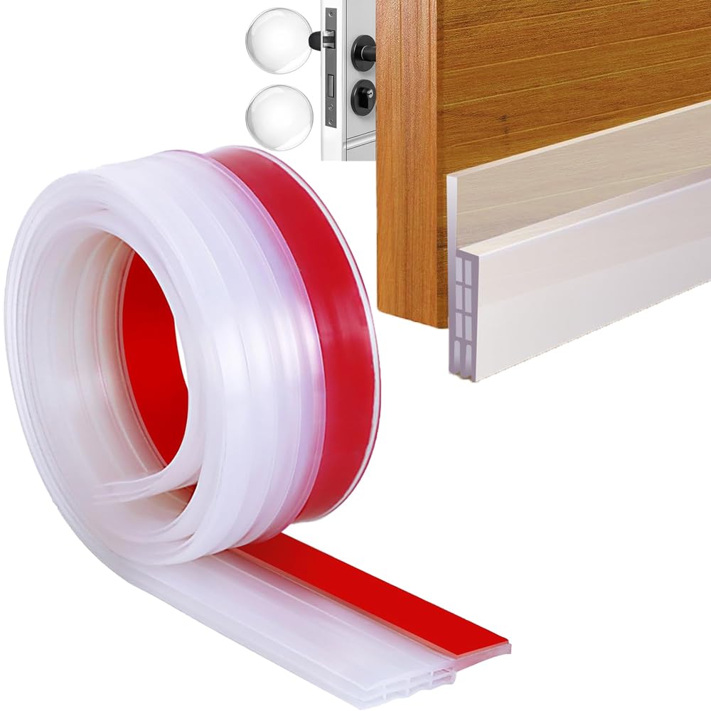 CLOUDFOUR Door Sealing Strip, Self-adhesive Silicone Rubber Sealing Strip, Door Sealing Tape, Sound-proof Door Bottom Seal, Dust and Noise Insulation Weather Stripping Door Draft Stopper (Transparent)