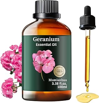 Geranium Essential Oil, Pure Geranium Oil Mumianhua Natural Floral Oil for Bedroom & Garden Freshness, Aromatherapy for Evening Relaxation, Outdoor Ambiance, Reed Diffuser, Skin, Hair 3.38 Fl Oz