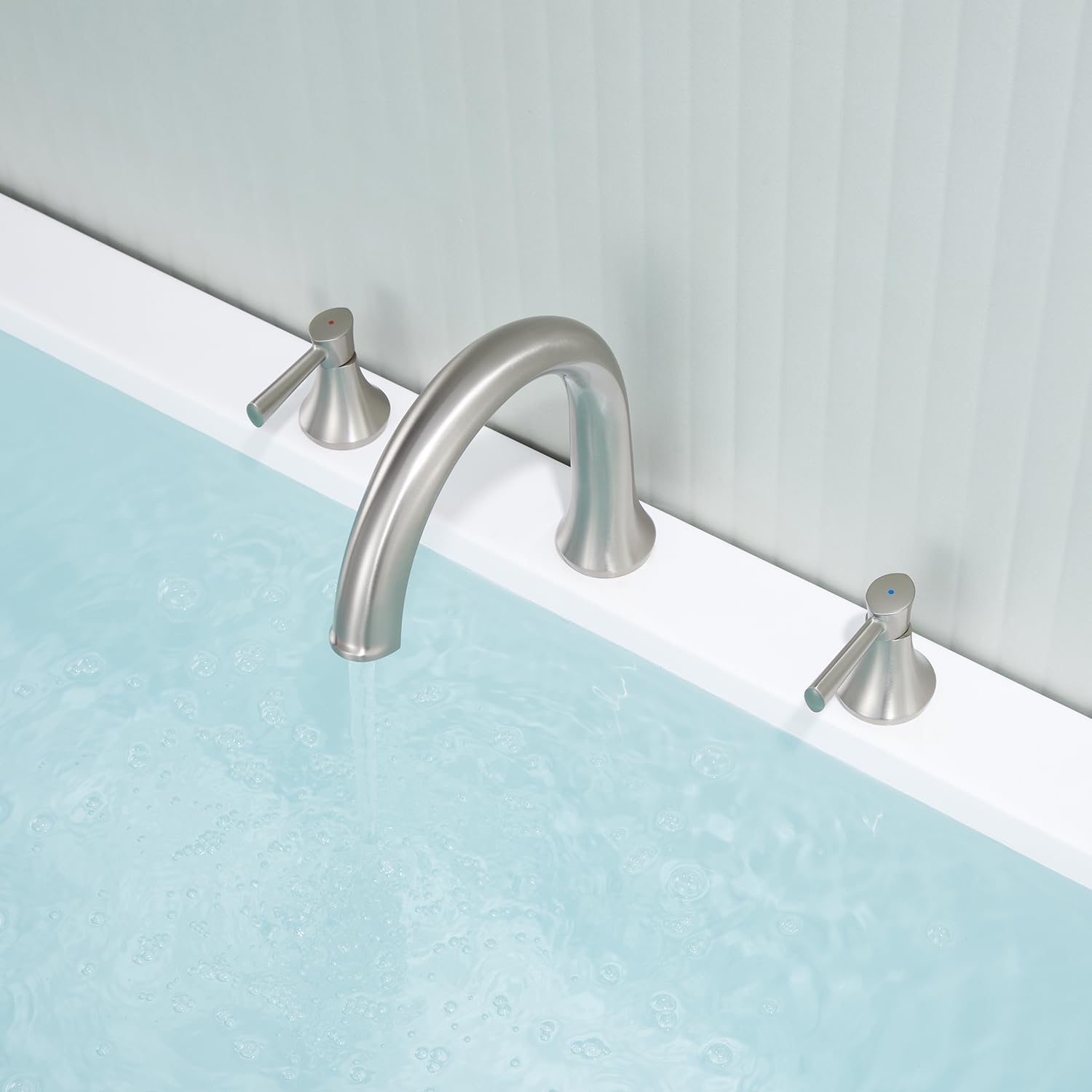 Wowkk Roman Tub Faucet Deck Mount Tub Filler 2 Handles Brushed Nickel Bathtub Faucet Brass Bathroom Faucet