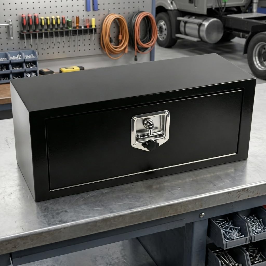 27.75"x10"x10.5" Steel Trailer Storage Box with Lock &amp; Keys, Black