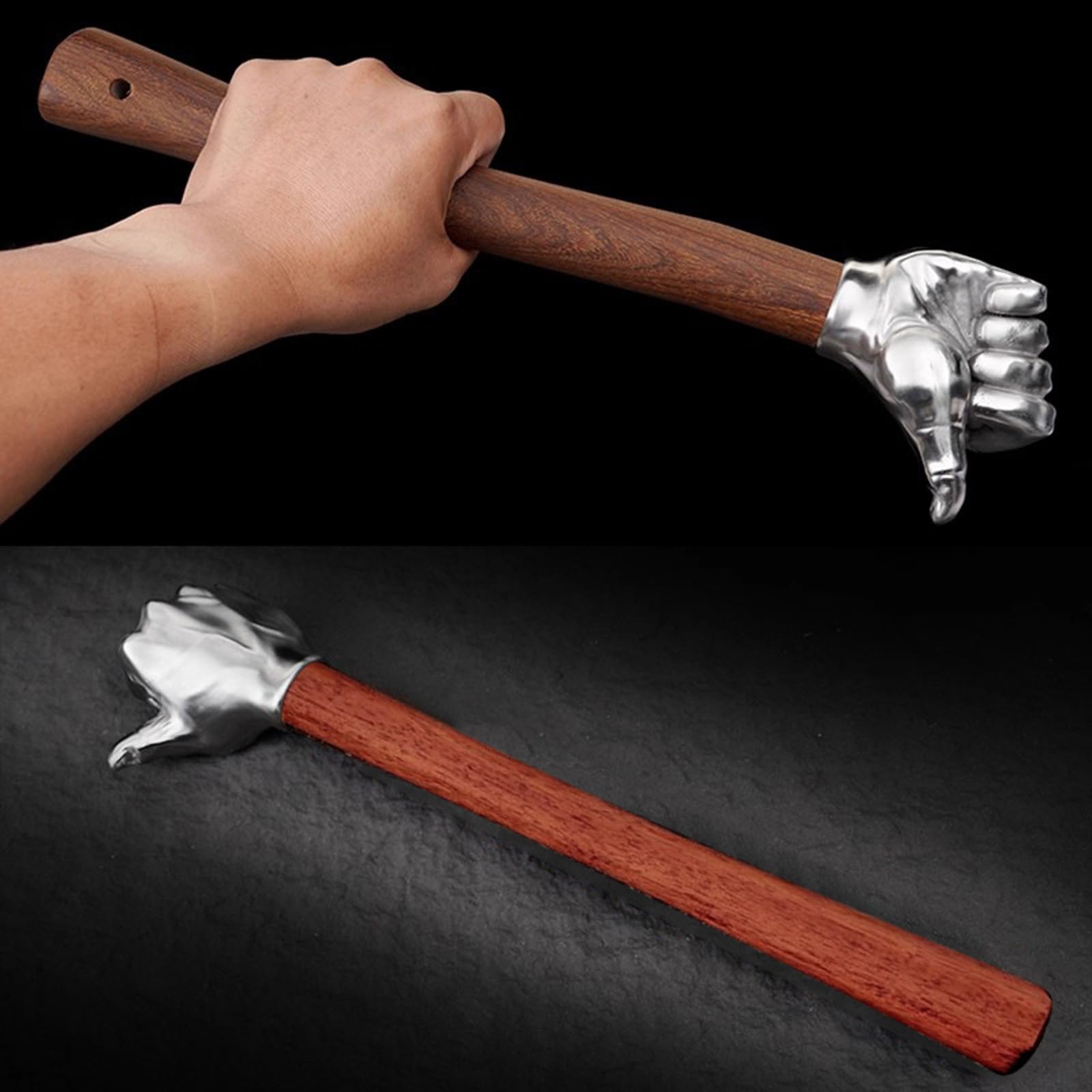 Martello da pollice, testa decorativa in acciaio inox, manico in legno, da collezione, per giardinaggio, campeggio, artigianato, piccolo