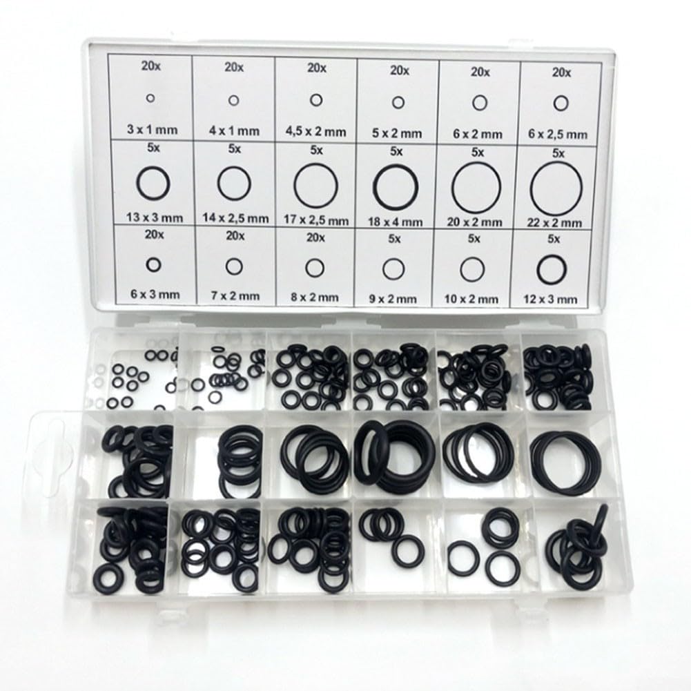 225pcs Rubber O-Ring Assortment Kit, 18 Popular Sizes, Nitrile Gasket Seals for Automotive, Plumbing, Electrical Appliances, Heat Oil Resistant, with