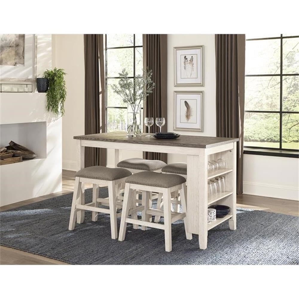 Lexicon Timbre 5-Piece 3-Shelf Wood Counter Height Dining Set in Antique White