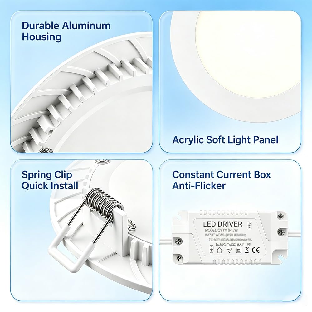 LED Einbaustrahler Einfache Montage, Ultradünn 10mm Deckenleuchte | CRI≥80, blendfrei, effizient, stabil, Box, Esszimmer, Flur, Küche, Schlafzimmer (7 Stück, 18W-4500K)