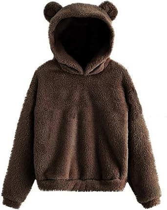 yolrdiw Womens Fuzzy Teddy Bear Hoodie With Ears Winter Warm Fluffy Sweatshirts Cute Homewear