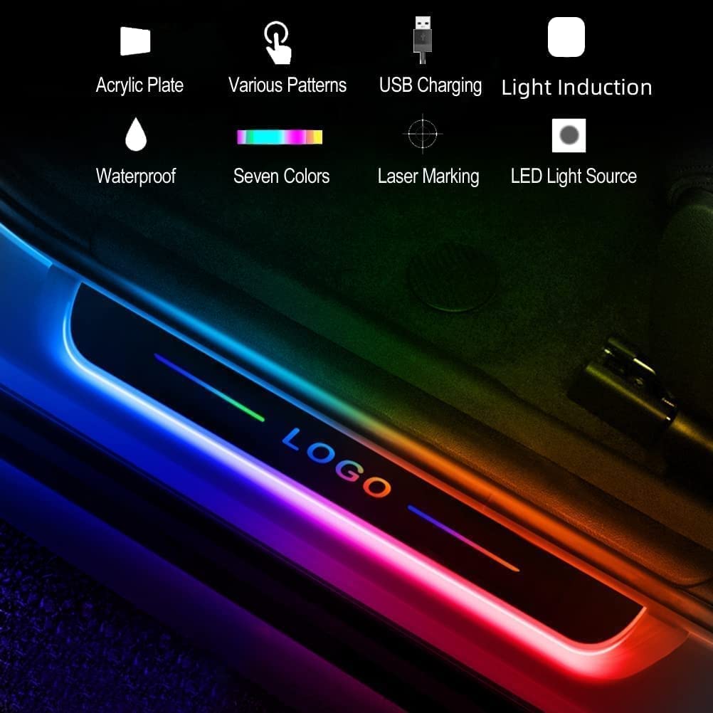 Custom Led Door Sill Lights,Customized Wireless Car Courtesy Welcome Lamp with Logo or Text,Wiring-Free Car Door Pedal Pathway Lights,Auto-Sensing Colorful Car Decorative Ambient Lighting Car (2)