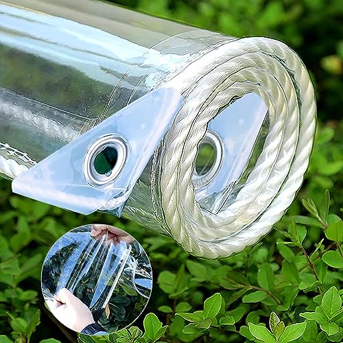 Clear Tarps Heavy Duty PVC, Transparent Tarp Durable Waterproof Dustproof Windproof, Tarpaulin with Grommets & Ropes for Greenhouse, Patio, Garden, Pavilion, Chicken, Porch, Outdoor?8' x 12'?