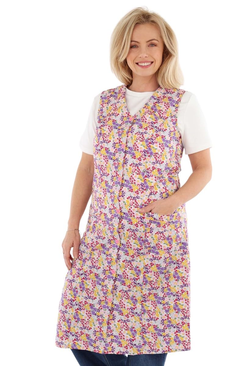 Schuerzenfabrik Kittelschürze Damen ohne Arm - Kochschürze Damen - Haushalts Schürze - Kittel für Damen, bunt in 100% Baumwolle