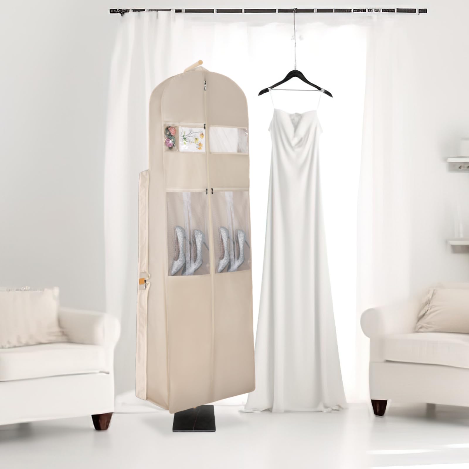Borsa Porta Abiti Da Sposa 183 Cm | Tessuto Oxford Con Finestra PVC | Pieghevole Da Viaggio Per Abiti Lunghi E Costumi - 3