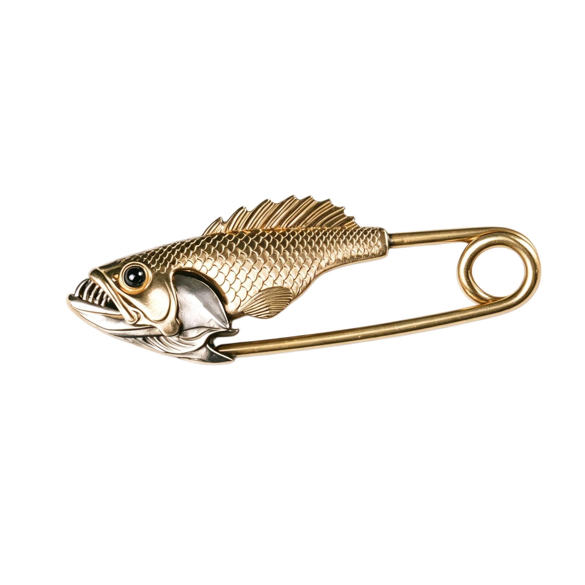 Broche en laiton vintage poisson fait main, épingle de sûreté rétro haut de gamme pour sac
