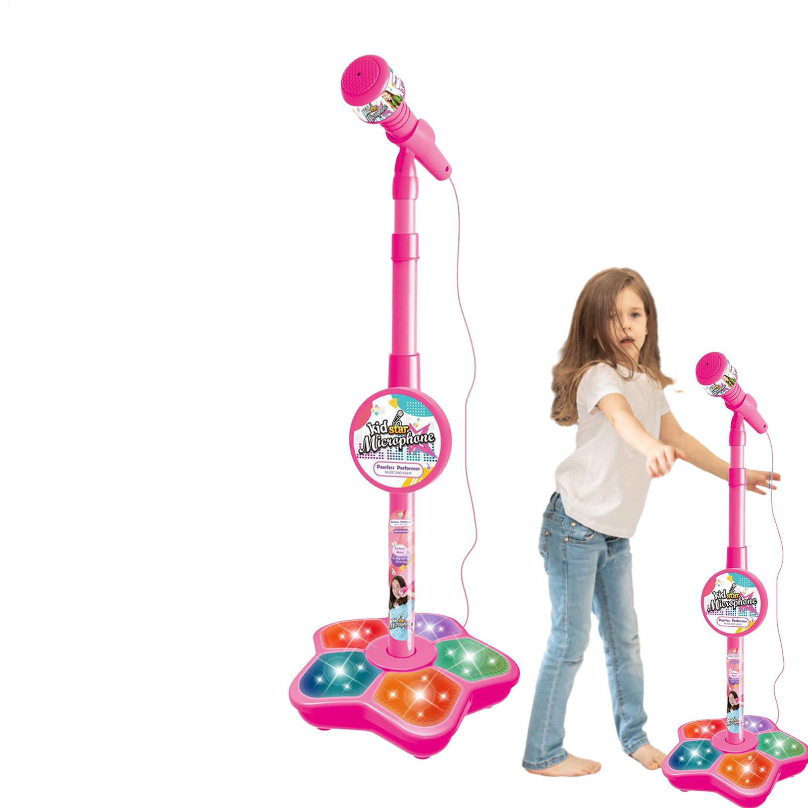 Micrófono para niños con Soporte, Juego de Altavoces de, Kit de reproducción Musical | Unidad Compatible con de Audio Inteligente, Rendimiento de iluminación con Efecto Eco para Juegos