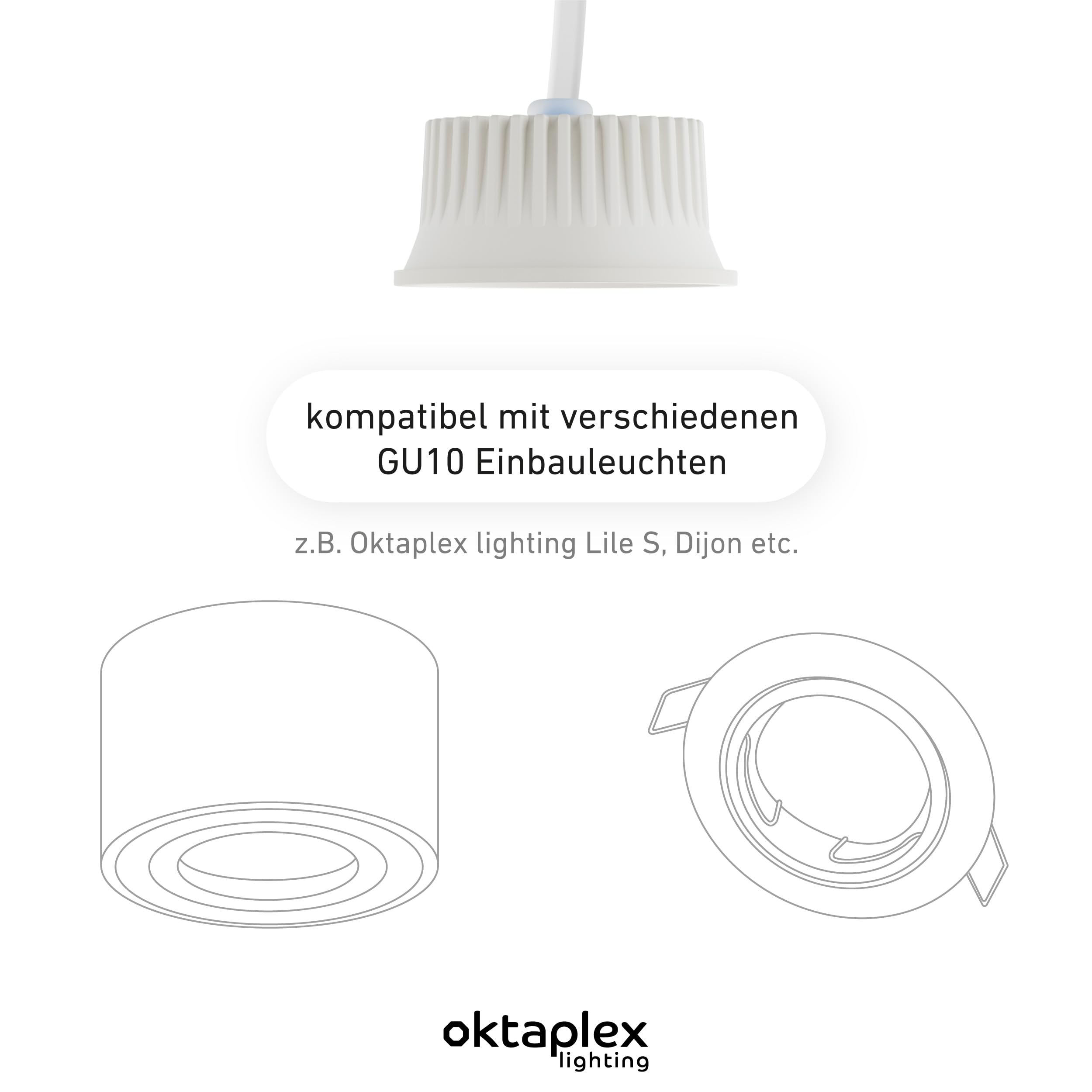 Oktaplex 9er Set Nizza LED Modul 230V superflach GU10 Ersatz Leuchtmittel | 23mm Einbautiefe, 1,9W, 3000K Warmweiss 345lm Deckenspots