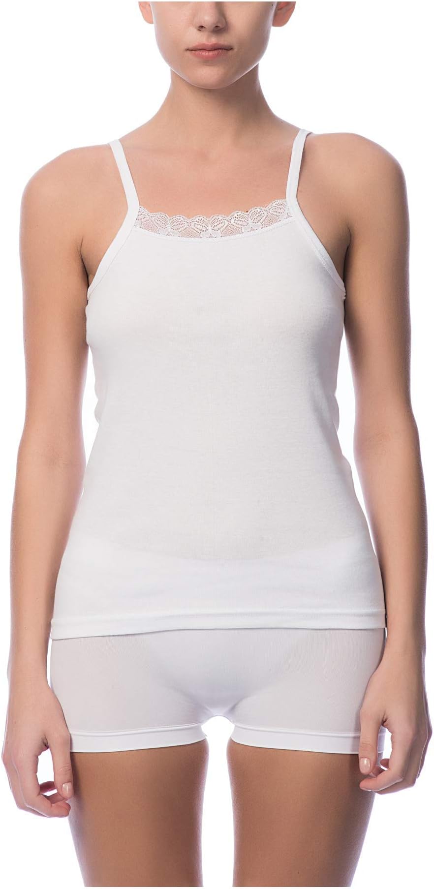 NBB LingerieNBB Womens Basic Spaghetti Strap Lace Trim Tunic Cotton Tank Top with Stretch