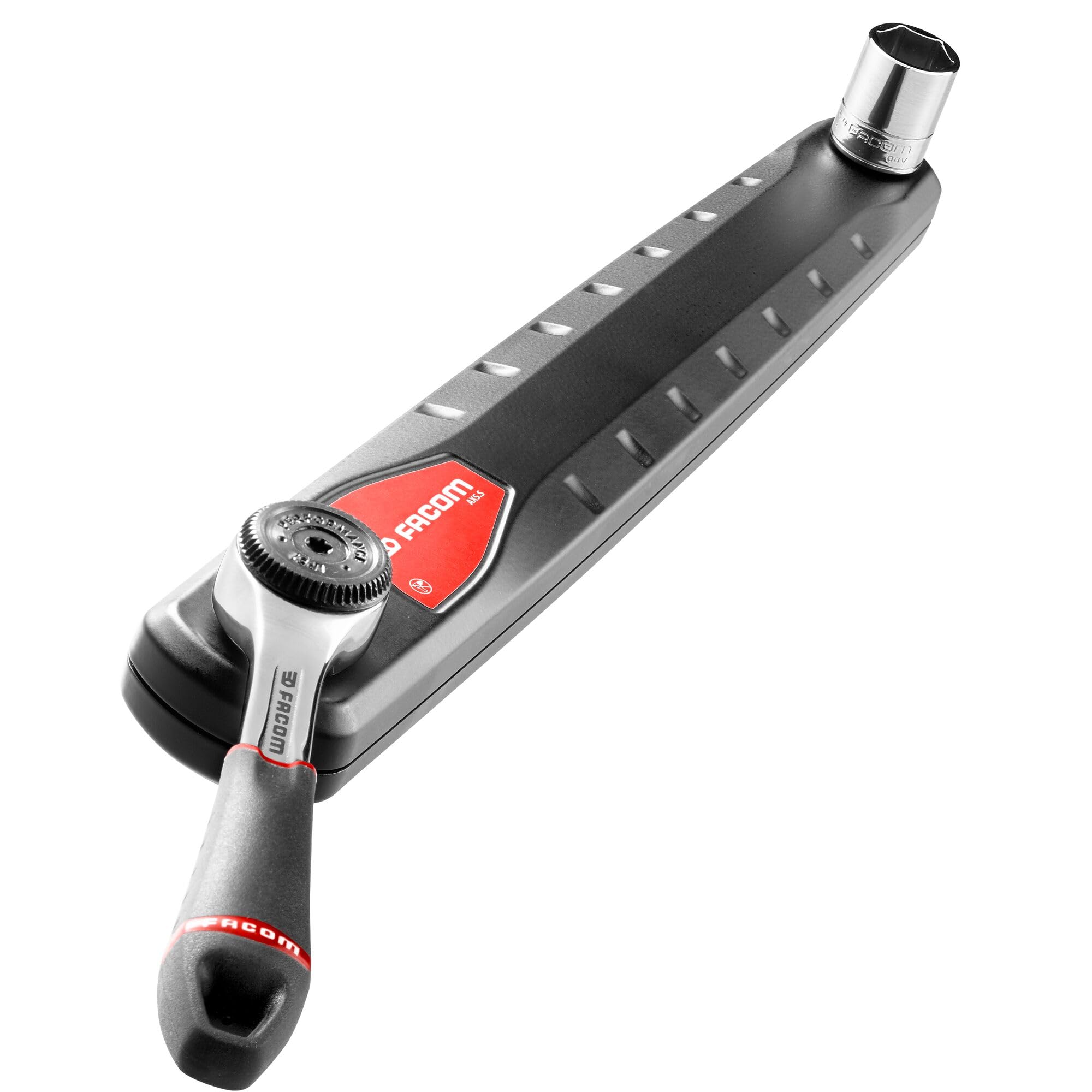 FACOM Trinquete Impermeable de Potencia 1/4", Multicolor, Ligero 410g, Mango Ergonómico Bi-Material, Cabezal Compacto, Estanco al Polvo IP51, 72 Dientes, R.161B