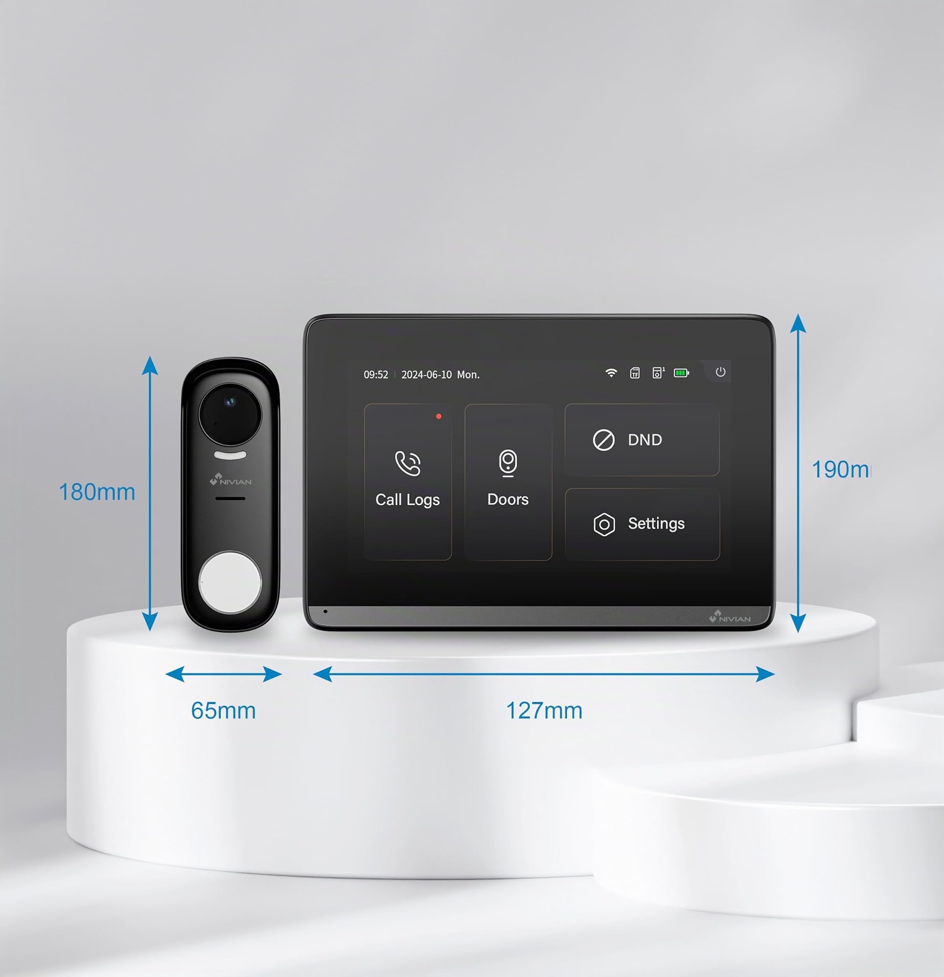 NIVIAN Videoportero Inteligente Inalámbrico WiFi con Monitor Táctil 7” Full HD, App Tuya, Audio Bidireccional y Abrepuertas Remoto, Placa Exterior IP65 con Visión Nocturna – Smart Security
