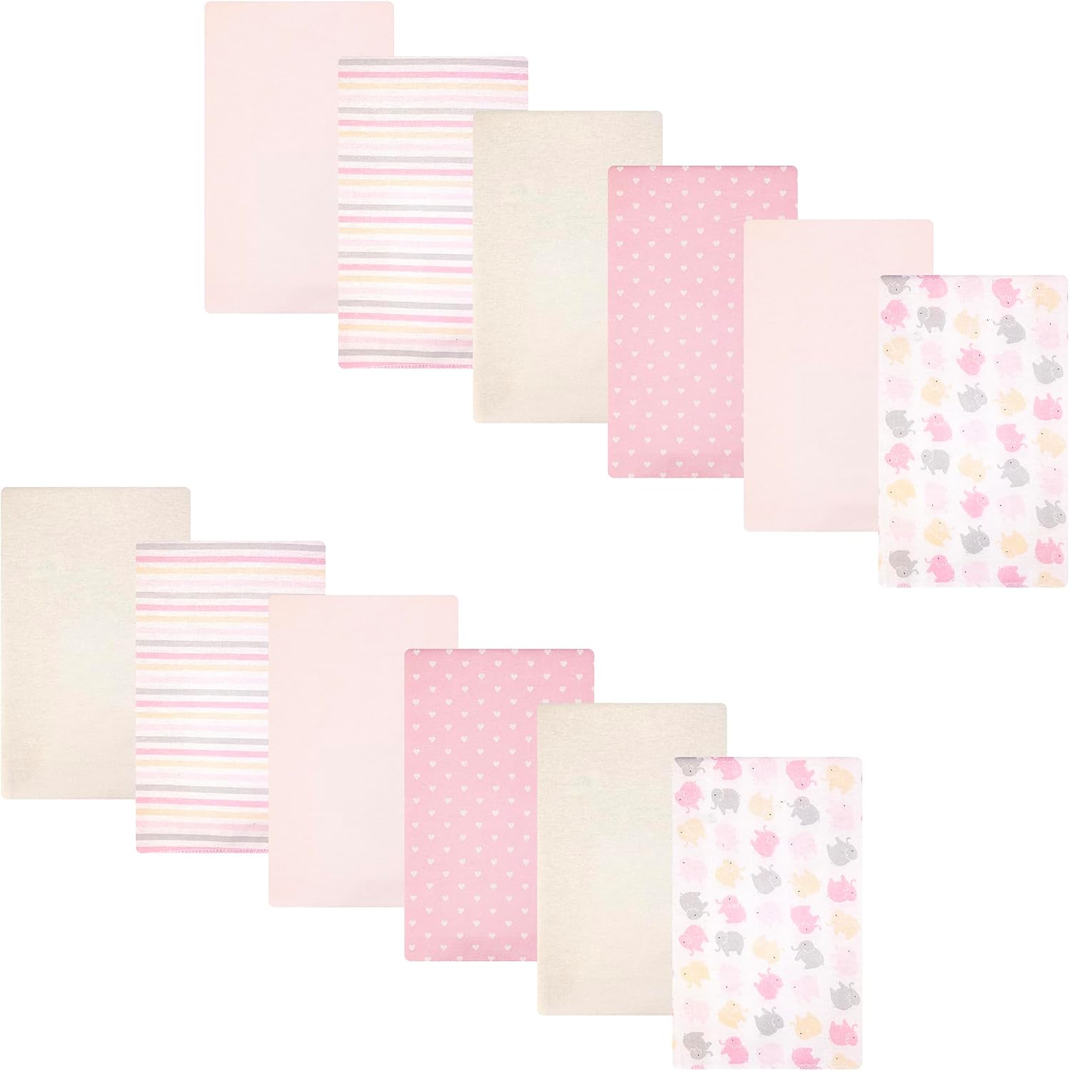 Hudson Baby Infant Girls Cotton Flannel Burp Cloths 12-Pack Bundle, Multi Color Girls Elephant, One Size