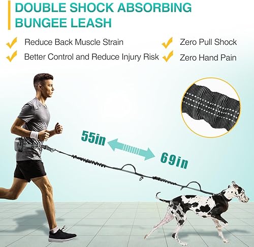 Miniatura 6 de Kytely Correa de perro manos libres con bolsa de cremallera, correa ancha acolchada para perros para correr, asas acolchadas dobles, elástico