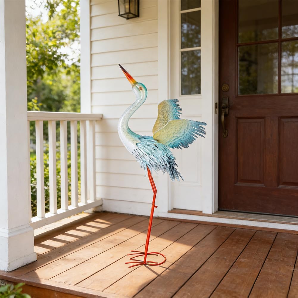 40" Metal Crane Garden Statue, Large Outdoor Heron Sculpture,Rust-Proof Garden Sculptures & Statues,Yard Art for Patio & Backyard