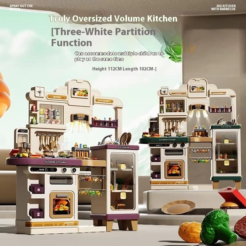Image of Kitchen Playset for Girls, Kitchen Set for Toddler with Gas Sound & Light, Cooking Stove, Refrigerator with Steam,Toy Kitchen Accessories with Running Water, Kitchen Toys for Kids Girls Boys