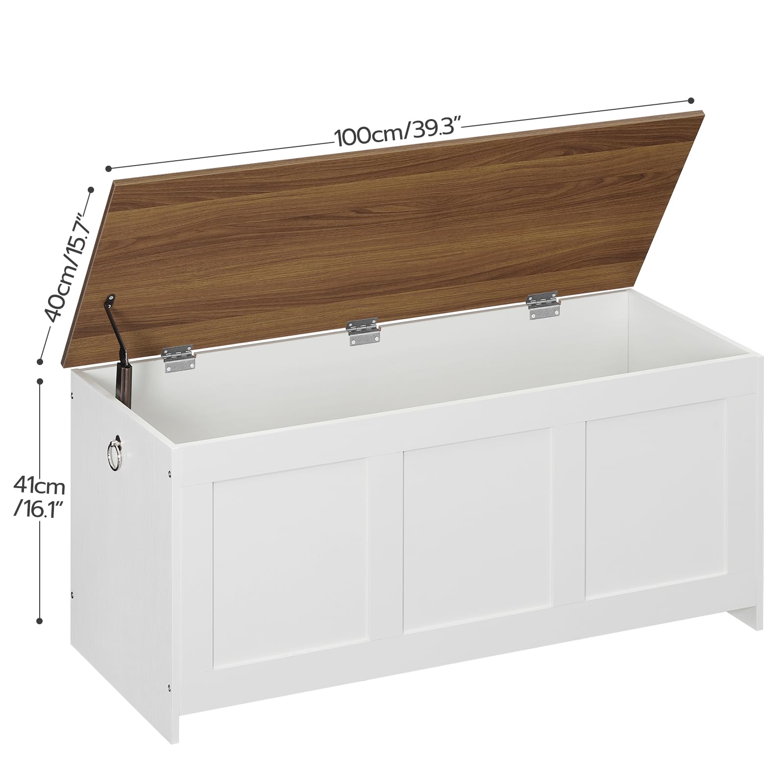 HOOBRO Cajas de Almacenamiento de 100 cm, Armario de Almacenamiento con Bisagras, Banco de Almacenaje, Caja de Juguetes con Tapa Elevable, para Entrada, Sala de Estar, Blanco y Nogal EWH141CW01