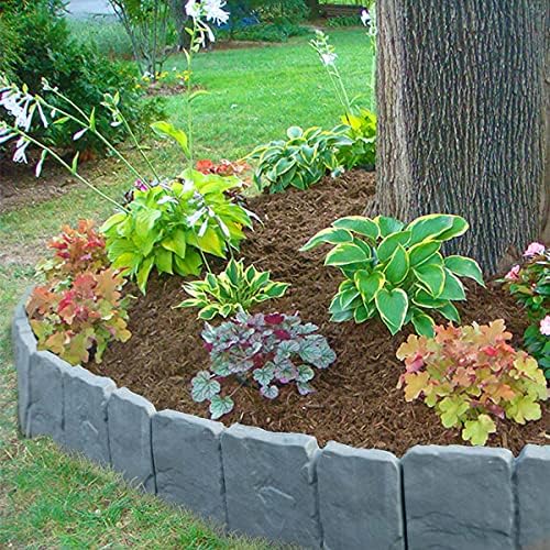AKOFIC 20 Pack Garden Lawn Edging Plant Border, Grey Cobbled Stone Effect Lawn Plant Border, Plastic Interlocking Garden Edging for Flower Bed Fence Lawns Grass Bordering (5M)