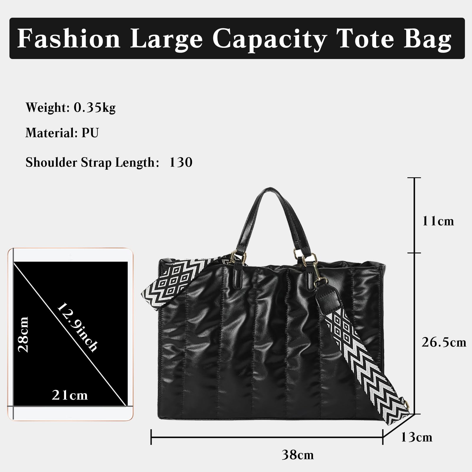 Bolso de mano acolchado para mujer, bolso suave y holgado, de piel sintética, bolso de hombro acolchado de plumón de algodón con asa superior, ligero, bolsa grande