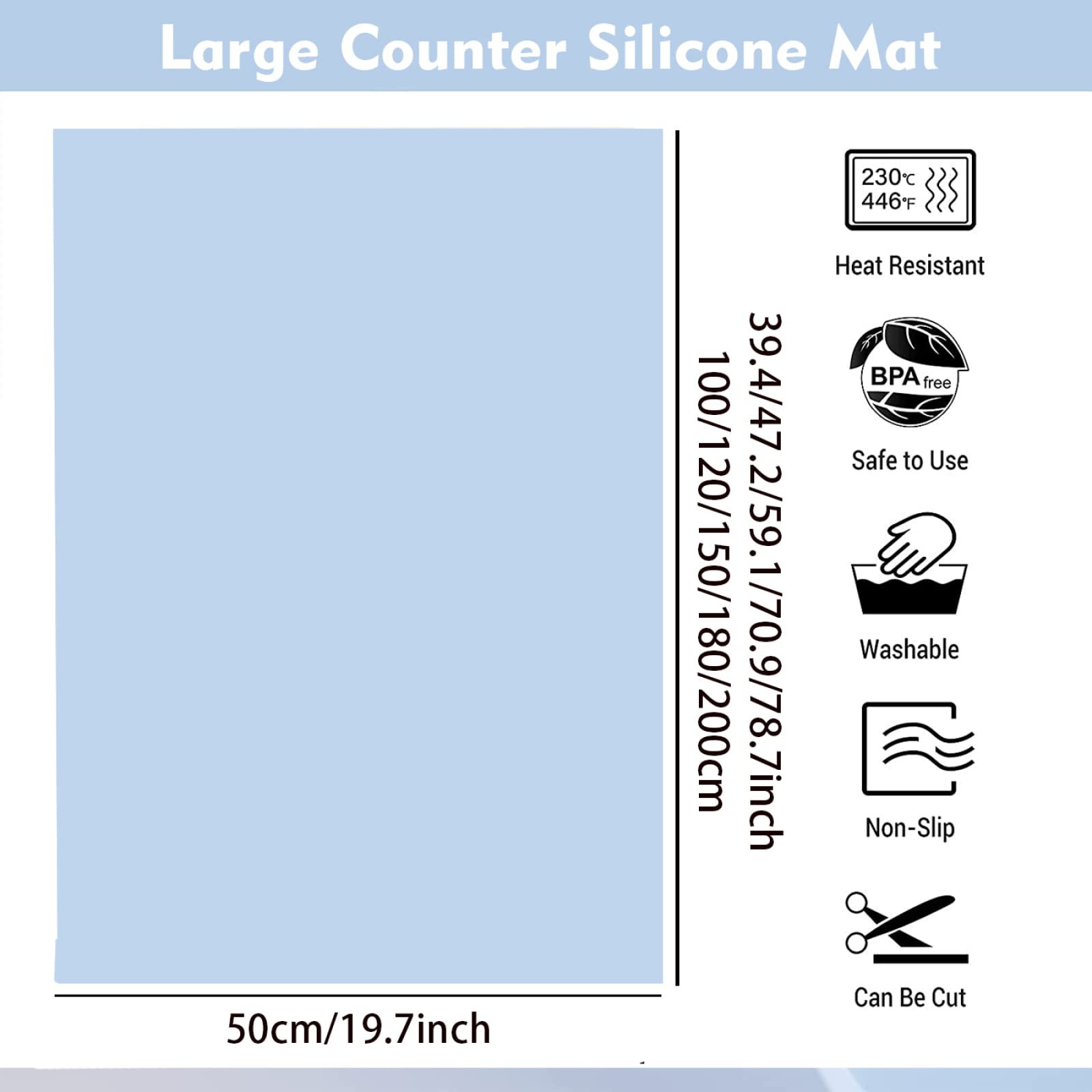 Tapis de protection de table antidérapant et anti-salissure, grande taille, tapis en silicone imperméable et résistant à l'huile, facile à nettoyer, set de table de cuisine en silicone, noir, 80 x 50