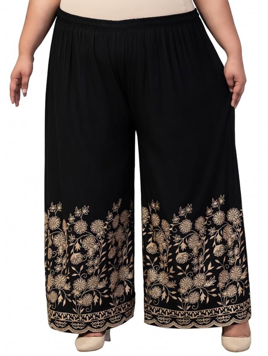 Women's Viscose Rayon Gold Flower Printed Palazzo Pants-picture-22
