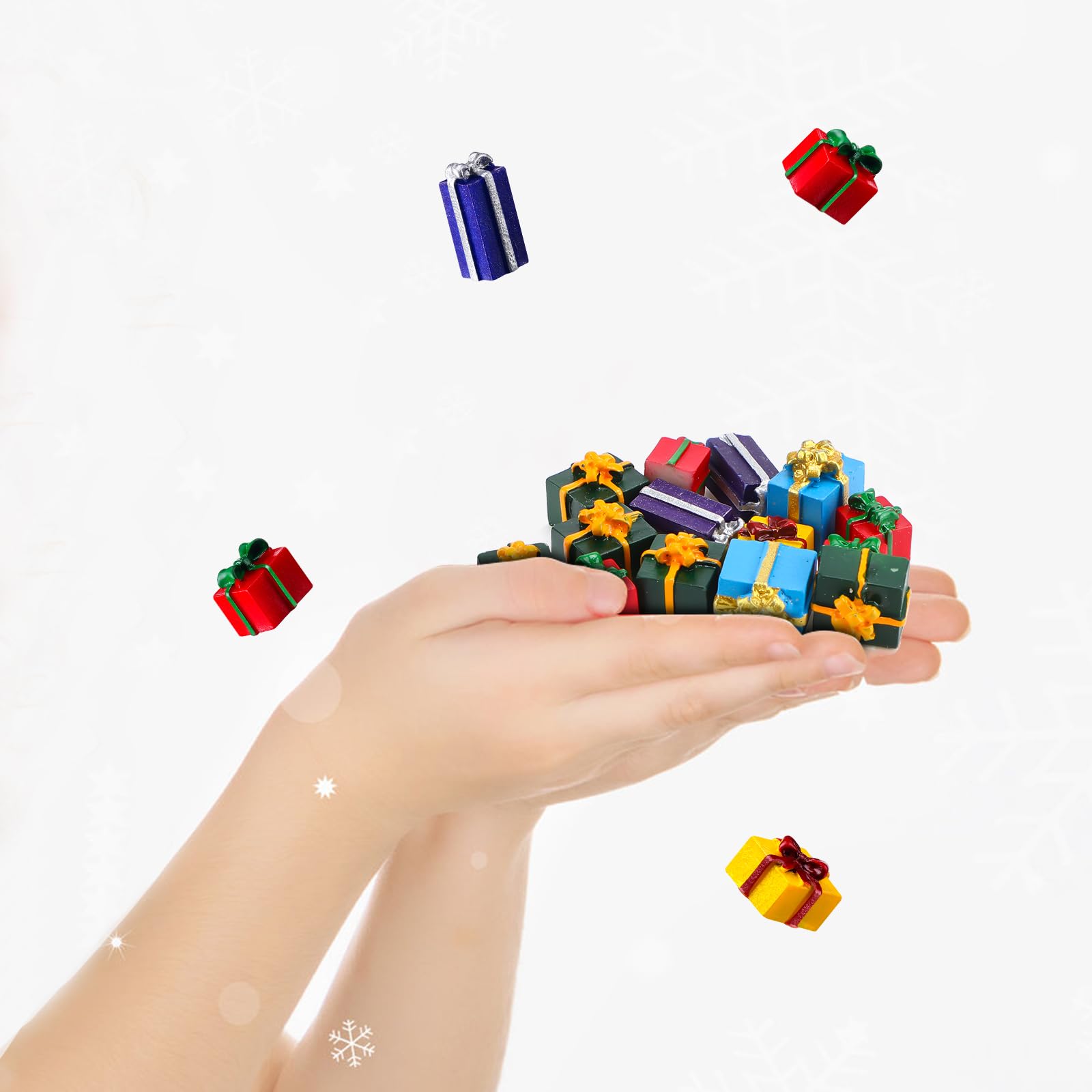 Bucherry 50 Pcs Christmas Miniature Resin Gift Boxes Multicolor Mini Christmas Ornaments Xmas Miniature Figurines Charms for Craft DIY Garden Accessories