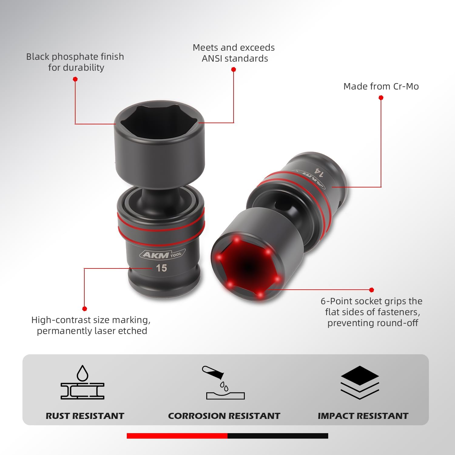 3/8" Drive Universal Impact Socket Set, 20 Piece Swivel Socket Set, Universal Joint Socket 6-Point, Metric, 8-24mm, Cr-Mo,with Extension Bars, Socket Adapter, Drill Bit Adapter