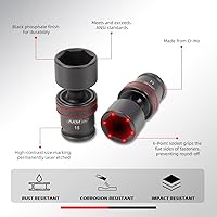 Vista 5 de Juego de llaves vaso de impacto universal de 3/8 de pulgadas, juego de 20 llaves vaso giratorias, llave vaso de junta universal de 6 puntos