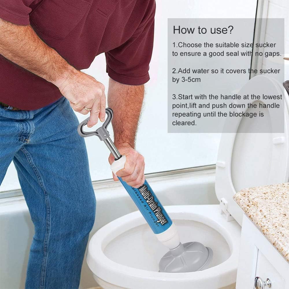 Exotic Mall High-Pressure Toilet Plunger, Sink Clog Remover, Drain Cleaner Unblocker High Pressure Air Power Drain Blaster Toilet Plunger Gun for Western Toilet (1ps/Multicolour) 1