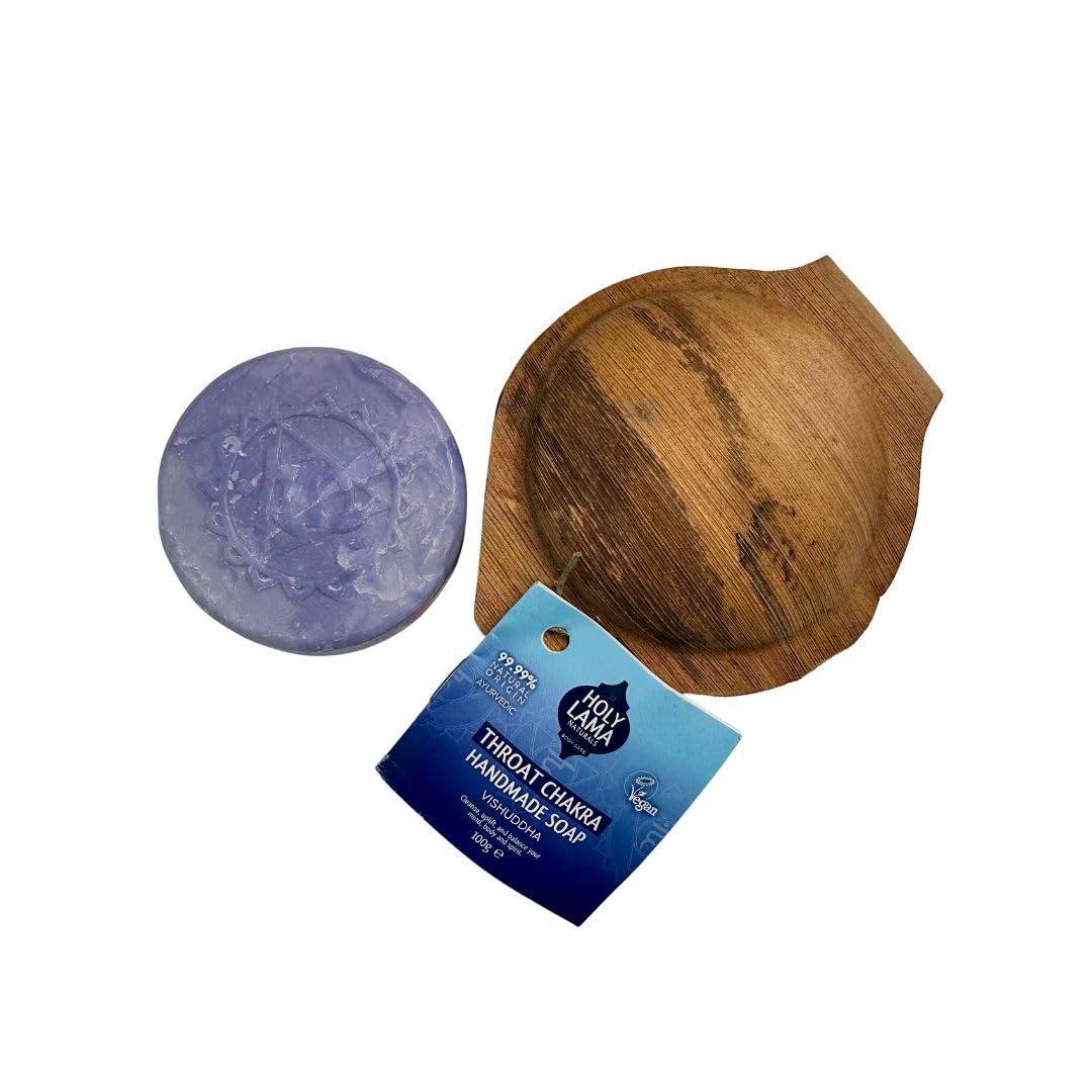 Holy Lama Naturals 'Throat' Chakra Natural Handmade Vegan Soap, Solid Bar Presented in Handmade Sustainable Case