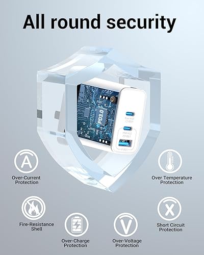 Miniatura 28 de Bloque de cargador USB C de 65 W, cargador de pared GaN de 3 puertos, plegable, compacto, tipo C, carga rápida para MacBook Pro/Air, para iPhone