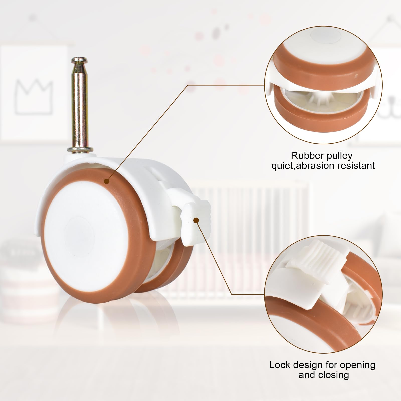 4 Piezas Ruedas para Muebles Infantiles, Cuna Rueda Universal Rueda Giratorias 360°, Silenciosas, con Ruedas Defreno, para Sofás Pequeños, Cuna, Cochecito Bebé, Cochecito Niño
