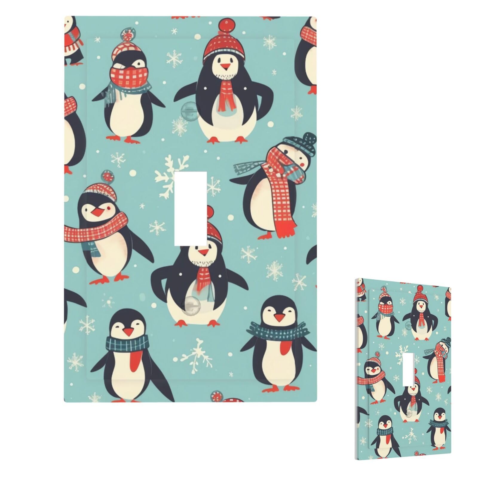 Winter Christmas Penguins Wall Plate Cover Single Toggle, Modern Decorative Light Switch Cover Unbreakable Receptacle Outlet Covers for Living Room Bedroom Decor