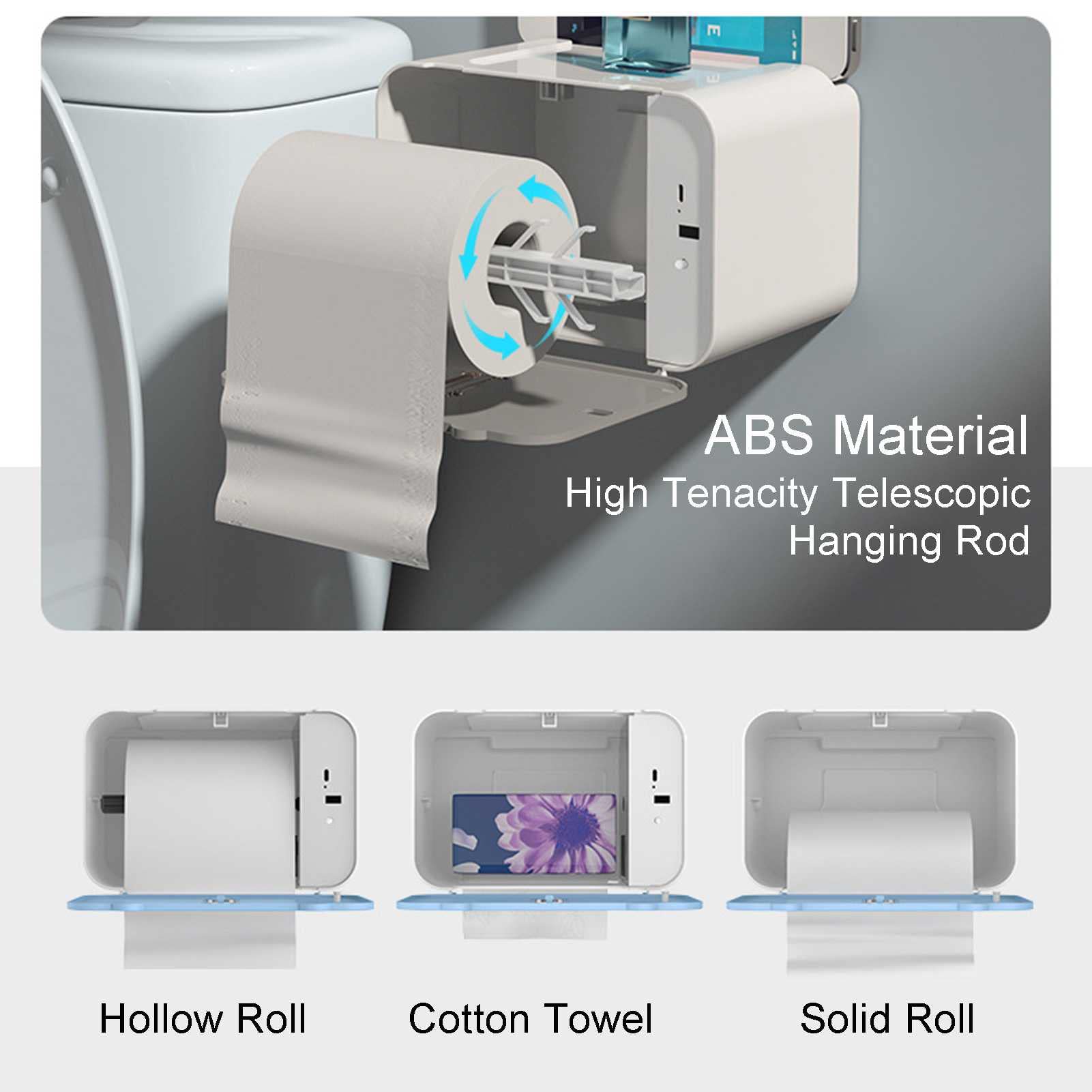 Distributeur de Papier Toilette Automatique sans Contact,Distributeur Essuie Mains Mural,Porte Rouleau Papier Toilette Auto-adhésif sans Perçage Rechargeable pour Cuisine et Salle de Bain