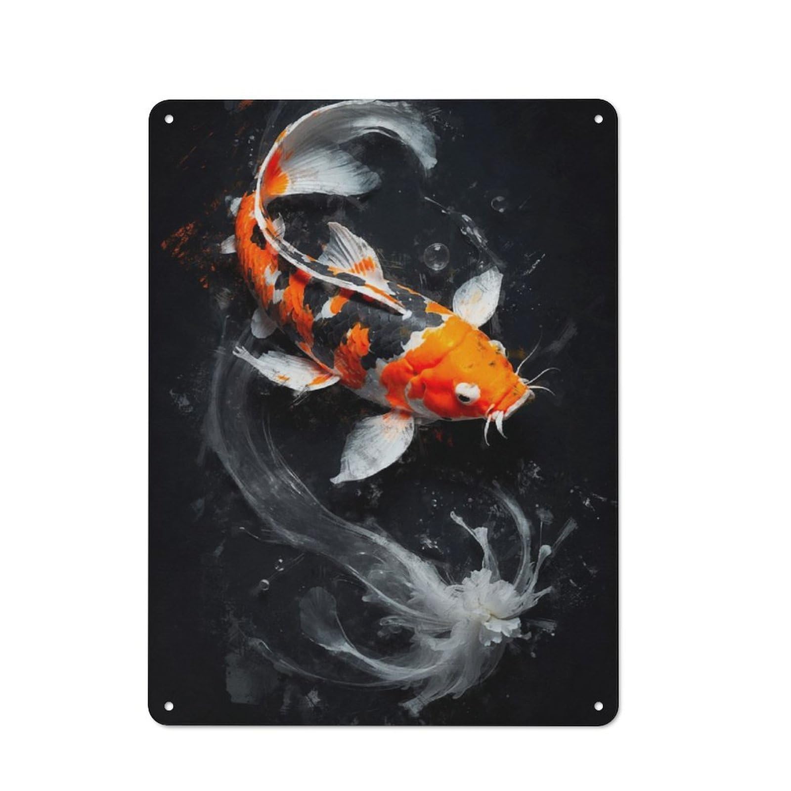 Junmoney Golden Koi In Bloom Industrial-Style Tin Sign 40X30cm For Pub Or Café, Suited To Pub Decor Enthusiasts